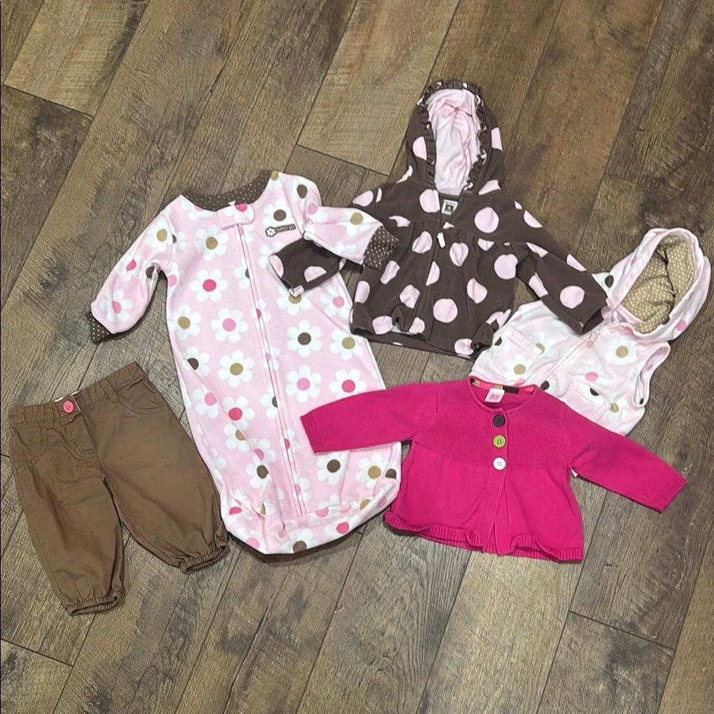 Carter's Brown and Pink Polka Dot Fleece Baby Bundle 5 pc set